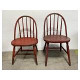 Pair of antique red painted wood chairs
