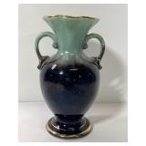 Vintage blue ombré vase w/ gold trim