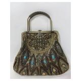 Vintage large jeweled beaded gold purse