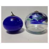 Pair of parratin art glass oil candles