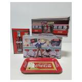 Coca-Cola mini tray and 3 tins