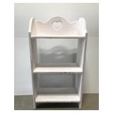 Small white wooden 3-tier shelf w/ heart