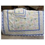 Vintage hand sewn floral quilt & shams