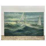 Vintage TB Coates indigo sail painting on canvas