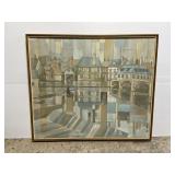 Large T. Coates Baytown framed oil canvas paining