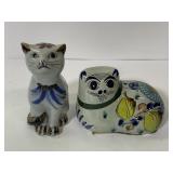 Pair of painted Mexican pottery cats