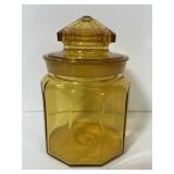 Vintage amber glass jar w/ lid