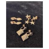Lot of 3 pairs vintage gold toned earrings