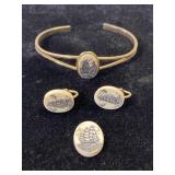 Lot of 3 tall ship carved pendant jewelry pieces