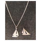 Vintage silver toned sailboat necklace w/charms