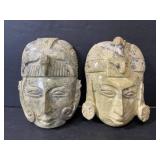 Antique Mayan marble stone carved mask pair