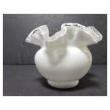 Ruffle edge milk glass vase