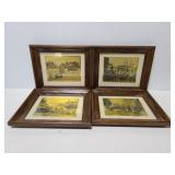 Four signed gold toned framed etchings