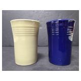 Cream and blue small ceramic glasses