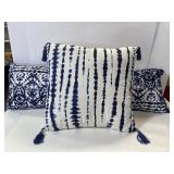Lot of 3 blue tie dye accent pillows