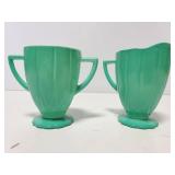 Vintage green and white sugar and creamer set