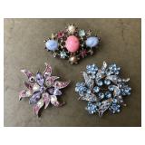 Colorful Jeweled brooch trio