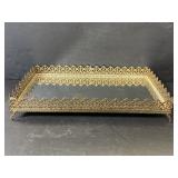 Vintage gold toned mirrored vanity tray