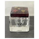 Vintage leather top glass inkwell