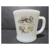 FireKing milk glass tiger mug