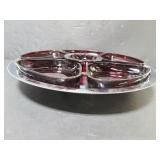 Metal tray server with red glass inserts
