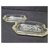 Pair of frosted rose glass ashtrays