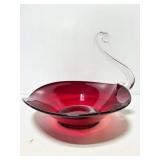 Red glass swan art bowl