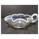 Milky edge clear glass dush with handle