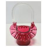 Cranberry glass basket