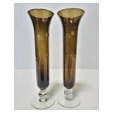 Dark glass bud vase pair