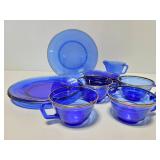Blue glass with gold trim dish collection