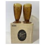 Set of 4 Tiara amber glass footed tumblers