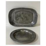 Vintage pewter plate & metal bread tray