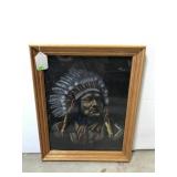 Indian Chief oak framed art on black felt