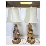 Vintage ceramic Boy and Girl lamps