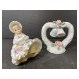 Vintage Lefton girl figure & wedding bells