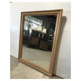 Large painted tan wood framed wall mirror