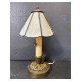Vintage candlestick lamp w/ glass shade