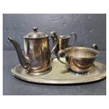 Marked metal tea set with tray