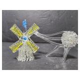Art glass windmill and spinning wheel