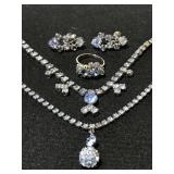 Vintage blue rhinestone jewelry collection