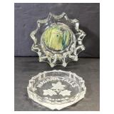 Vintage heavy glass souvenir ashtray & coaster