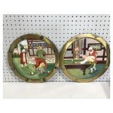 Two English sportsmen ceramic & brass wall