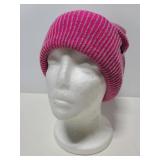 Pink and gray stripe knit beanie cap
