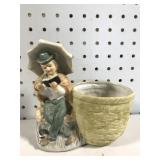 Small Ceramic man-with-umbrella planter
