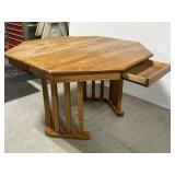 Solid oak wood octagon dining table w/ drawers