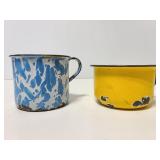 Pair of vintage enameled metal mugs