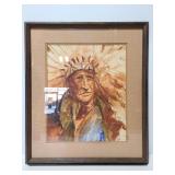 Framed & signed Native American watercolor