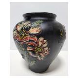 Black glass vase with floral design