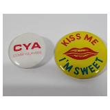 CYA and Kiss me vintage buttons